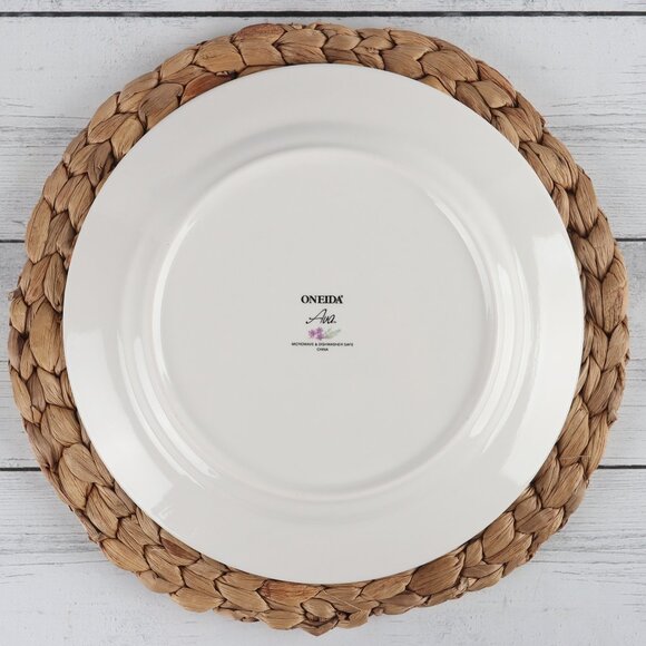 Vintage Oneida Ava Dinner Plate 11"in, Blue & Purple Flowers, Green Band - Picture 4 of 5